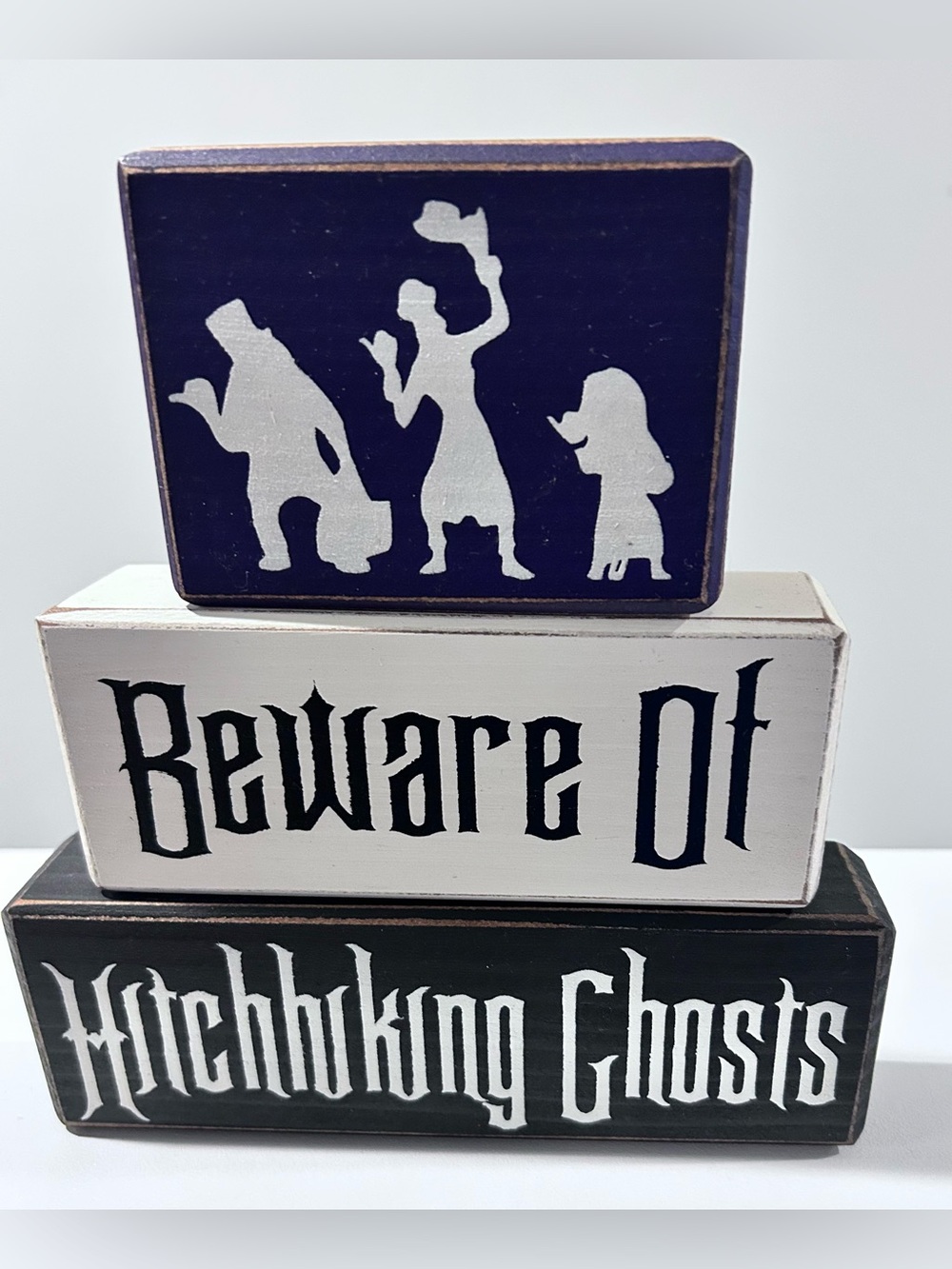 Stacked Haunted Mansion Wooden Blocks - Beware of Hitchhiking Ghosts